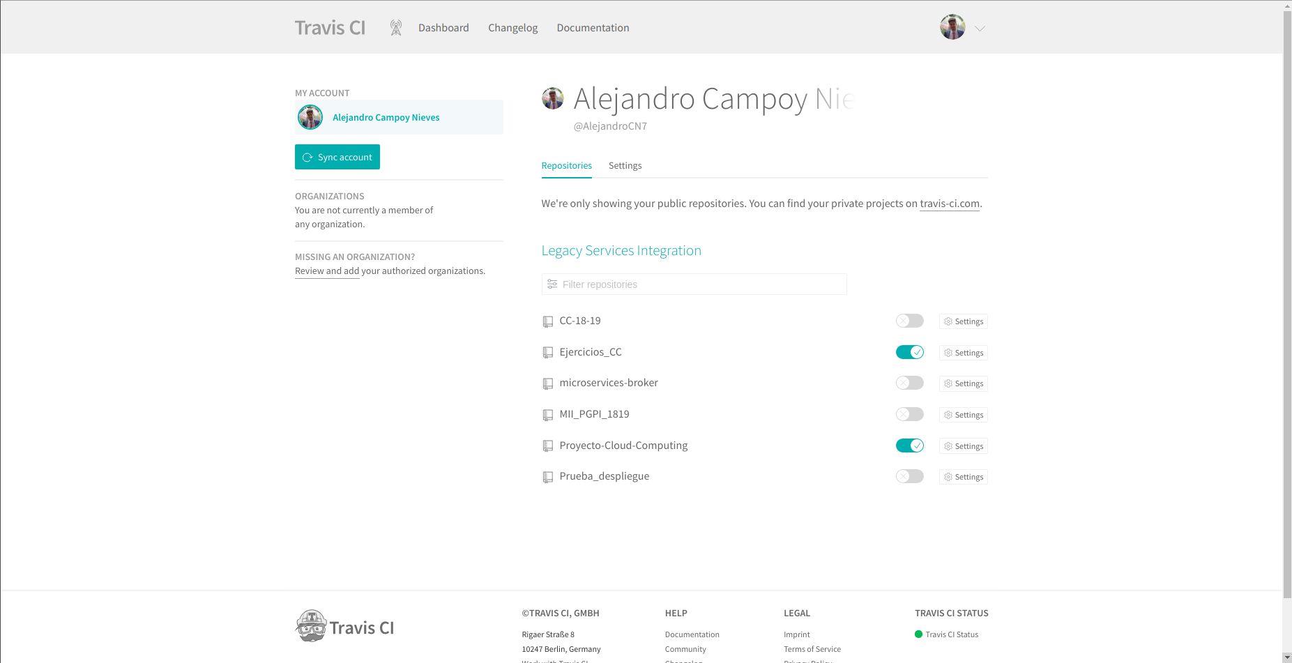Travis enlace Github