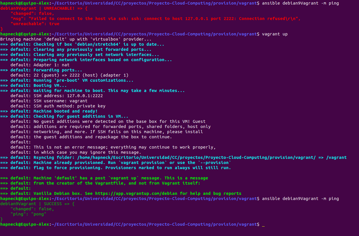 acceso a la máquina vagrant a través de Ansible